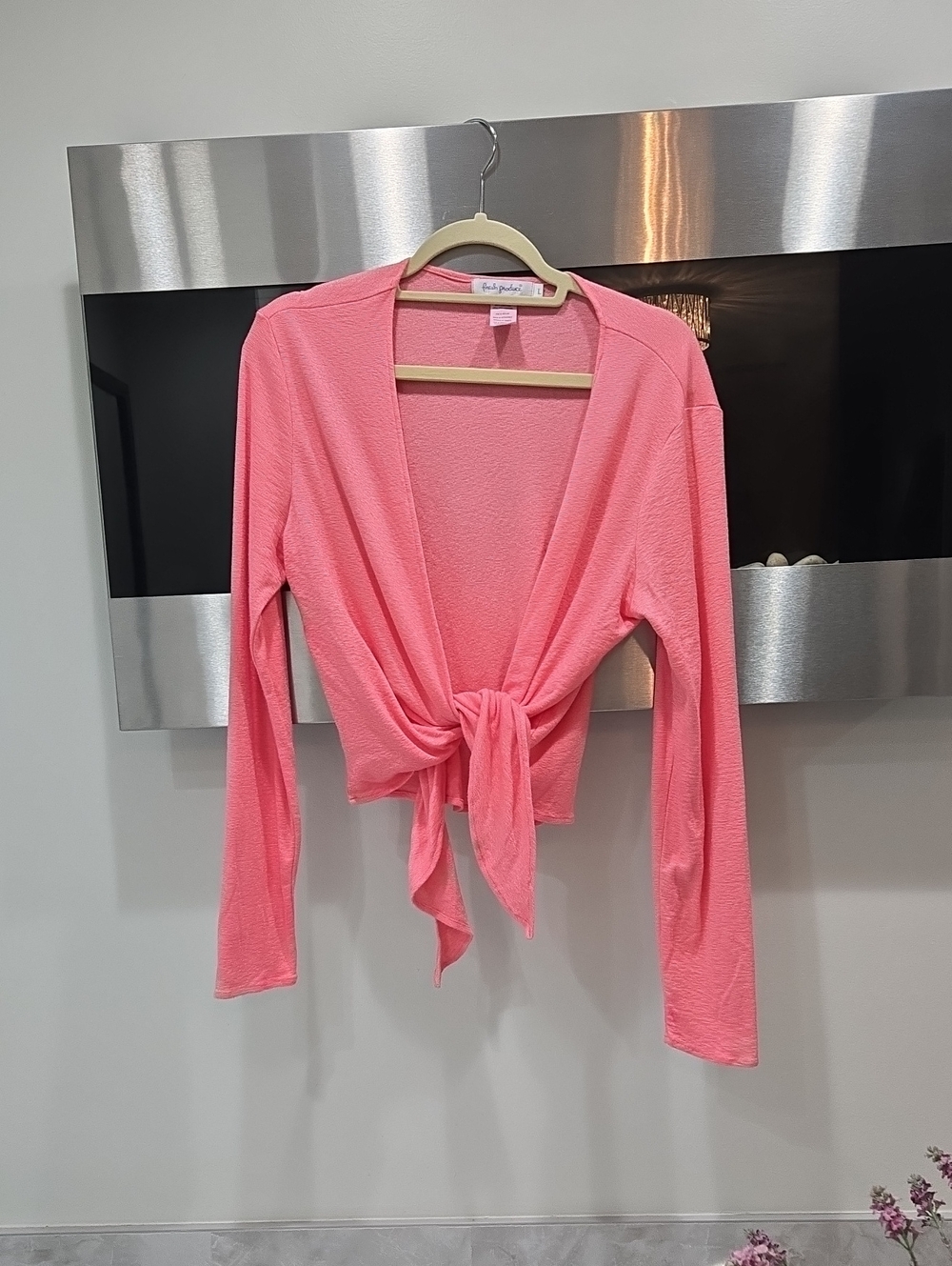 Fresh Produce Coral Pink Tie-Front Long Sleeve Top